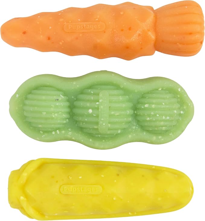 Flex-Force Veggie Chew Dog Toys, Multi-Textured & Floats, Multiple Scents for Sensory Play, Moderate Chewers, Teething Puppies and Small Breeds up to 25 lbs, 3-Pack, 4.9"