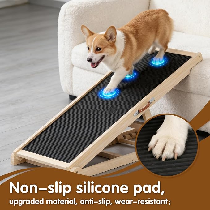 Dog Ramp for Couch, Adjustable Height Ramps for Pets to Get on Bed | Height from 18" to 23.6", with Traction Rubber Mat, Capacity 110ibs, Wooden Portable Stairs for Small Dogs