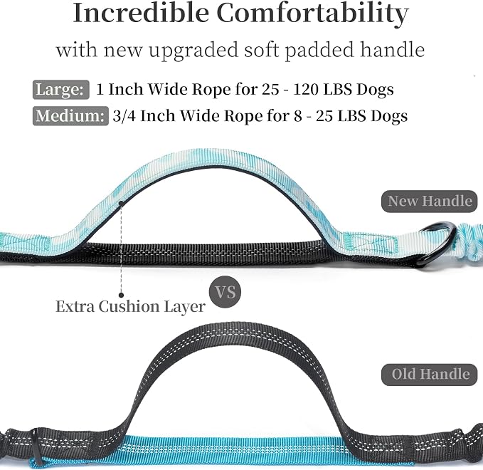 iYoShop Hands Free Dog Leash with Zipper Pouch, White-Blue Mix, Large | Waist Leash, Dual Padded Handles, Shock-Absorbing Bungee, Adjustable Waist Belt, Walking and Running