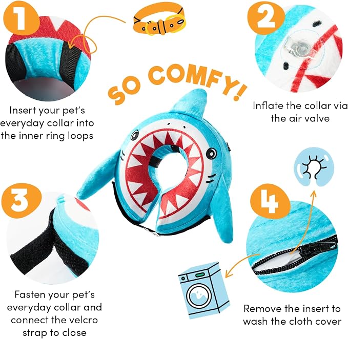 BENCMATE Inflatable Dog Cone Collar Alternative After Surgery Large, Shark | Soft Dog Cone for Small Medium Large Dogs and Cats, Doggie Neck Donut Recovery ECollar to Stop Licking Pets from Injury