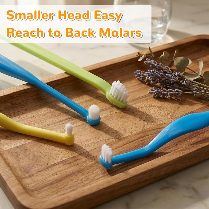 ElevateTech 4pcs Small Dog Toothbrush, Cat & Puppy Tooth Brushing Kit | Mini Tuft Horizontal Head Teeth Brush Deep Dental Teeth Cleaning Dog Tooth Brushing kit for Kitten Tiny Pet Blue Yellow