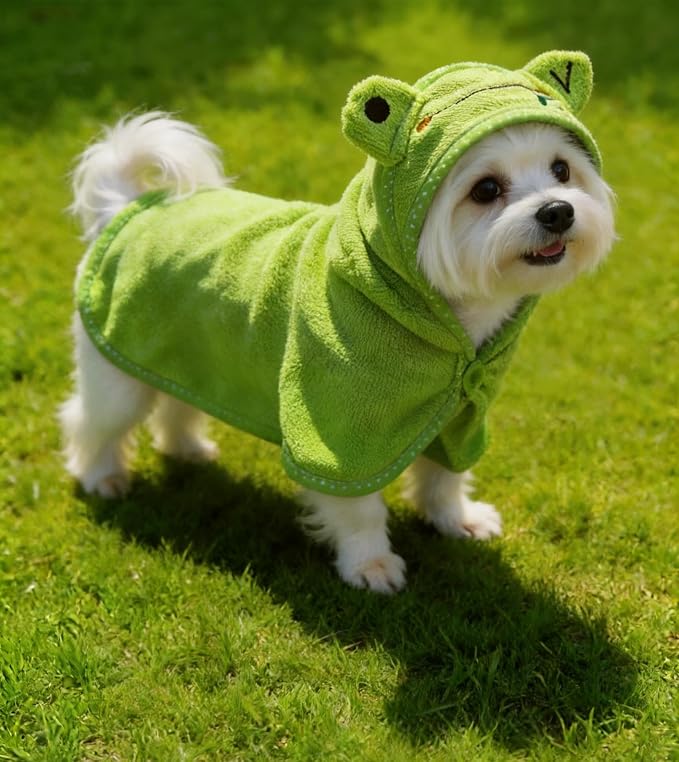 Dog Hooded Bathrobe Towel, Fast Drying Bath Towel Absorbent Warm Blanket Green M