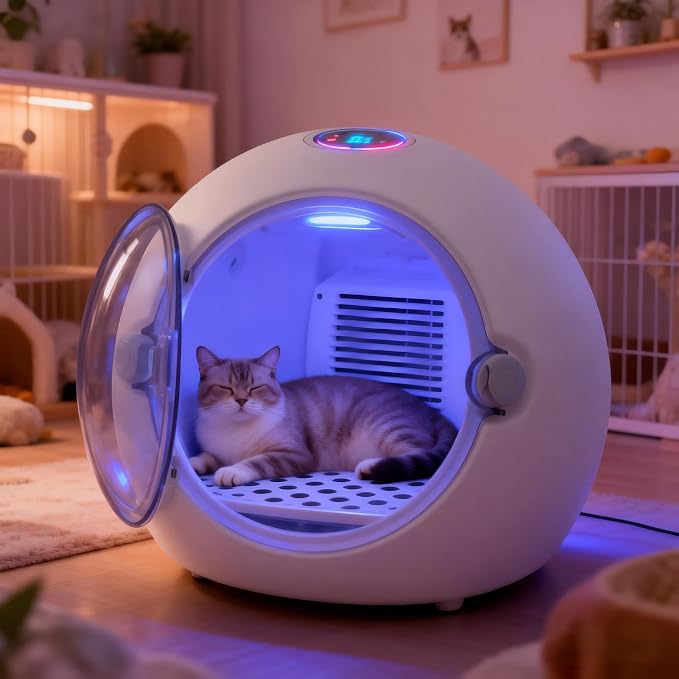Cat Dryer, 360° Efficient Automatic Quiet Pet Grooming Dryer Box with Temperature Control, Small Dogs and Cats Hair Blower Hands-Free Pet Drying Machine