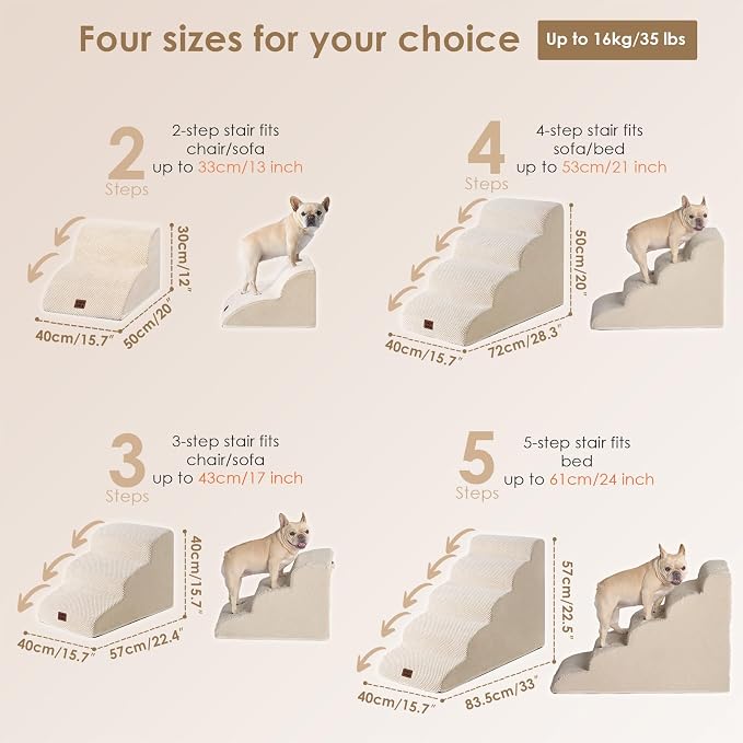 EHEYCIGA Curved Dog Stairs Ramp for High Beds 22.6" H, 5-Step Dog Steps for Small Dogs and Cats, Pet Stairs for High Bed Climbing, Non-Slip Balanced Pet Step Indoor, Beige