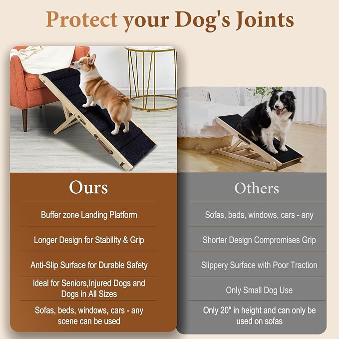 2026 Upgraded Dog Ramp for Bed - Foldable Small Large Dog Ramp for Couch - 6 Adjustable Height from 13" to 24" - Portable Pet Stairs with Non-Slip Pad - Pet Ramps Use for Bed Couch Car Up to 120LBS