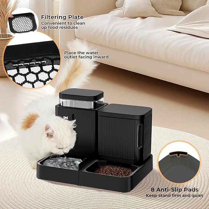 ZOMISIA Gravity Dog Food and Water Dispenser, 2 in 1 Automatic Dog Feeder with 180 Degree Rotatable, 2 Pack Large Capacity Self Feeding for Small Dogs Puppy, Black, 1.6GALx2