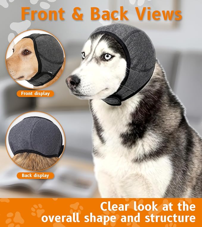 Dog Ear Covers, Noise Protection Dog Ear Muffs, Elastic Waterproof Ear Protector for Hematoma, Bathing, Drying, Swim& Noise Anxiety Relief (L-Head Size (18"~24"))