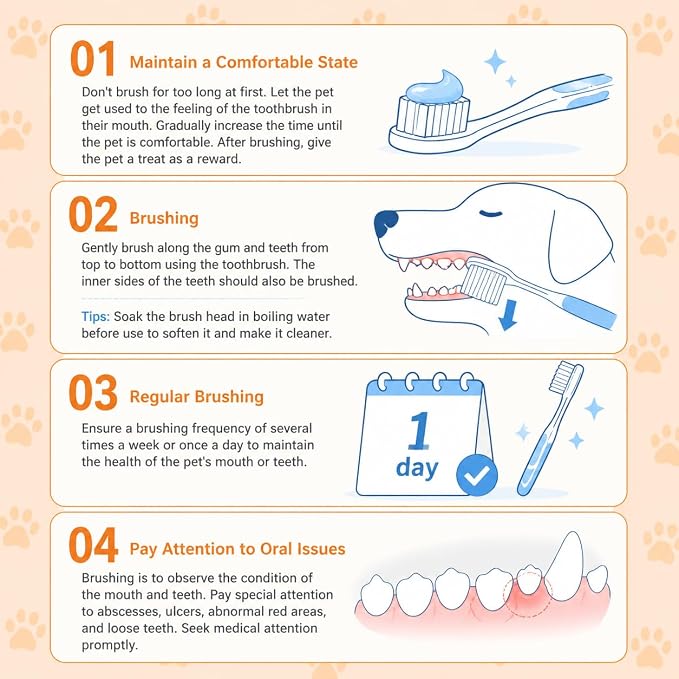 Dog Toothbrush Kit of 4,Pet Supplies with Beef-Flavored Pet Toothpaste,Facilitating Teeth Cleaning and Oral Care, Dual Head/Finger Toothbrush for Small to Large Cats,Dogs and Most Pets