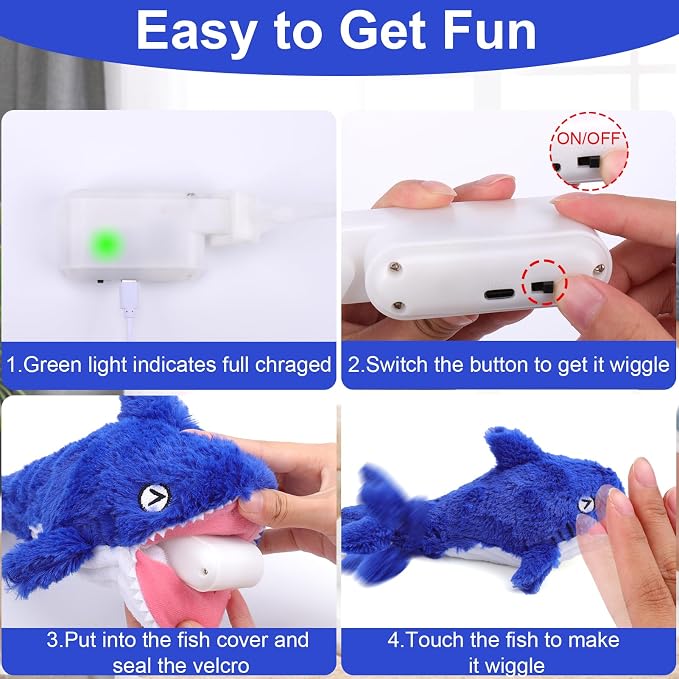 Mity rain Interactive Dog Toy Shark | Keeps Small, Medium & Large Dogs Busy Indoors & Outdoors - Rechargeable, Plush & Squeaky