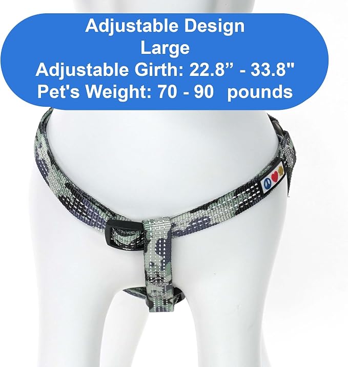 Pawtitas Reflective Step-in Dog Harness – Adjustable No-Pull Vest for Puppies to Seniors, Safe & Comfortable, L Camo Grey