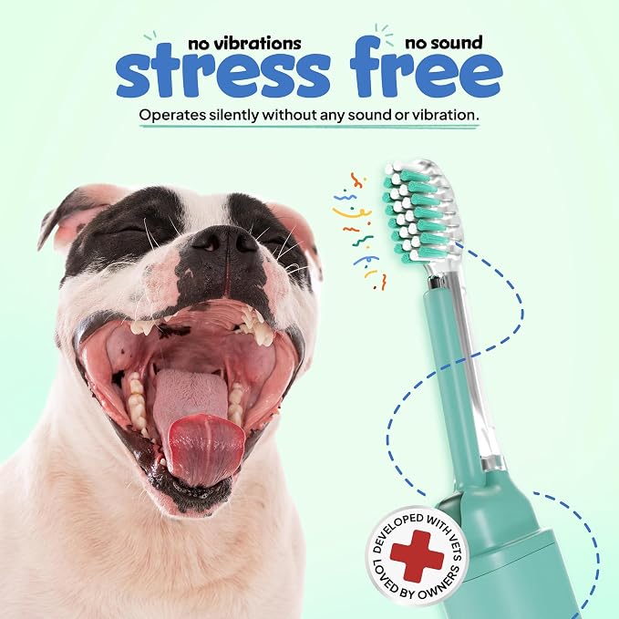Electric Dog Toothbrush with Innovative Electrolytic Technology - Silent and Gentle Electric Toothbrush for Dogs, Effortless Dog Plaque and Tartar Remover Without a Toothpaste (Large)