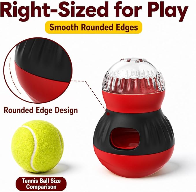 HCY&WLD Dog Interactive Puzzle Toys Adjustable Treat Dispensing Ball (Red) | Sturdy Material, Self-Righting Wobble Base, Indoor Enrichment, Slow Feeder, Smarter Play, Mental Stimulation, Boredom Buster