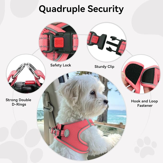 Joytale Step-in Dog Harness, Soft Breathable Mesh, Pink L | Adjustable Fit for Small Dogs, Easy Step-in with Secure Fastener, Even Chest Pressure, Reflective For Night Safety, Washable