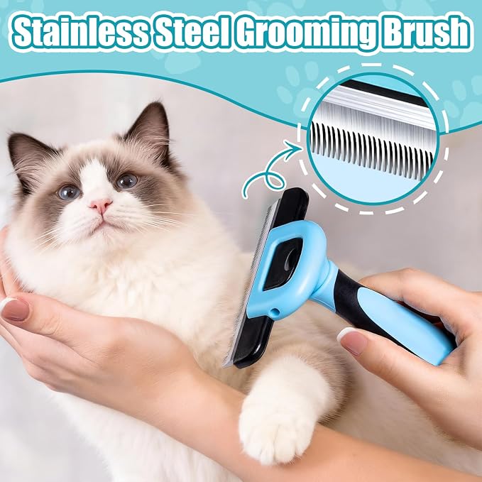 Bestac Pet Deshedding Brush, 5.3 Inch, Stainless Steel, Blue