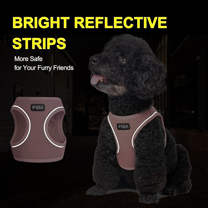 Fida Comfy Dog Harness with Leash, Soft Puppy Vest Escape Proof, Breathable Lightweight Soft Mesh, Adjustable Reflective Step-in Harness for Small & Medium Pet Walking (M, Pink)
