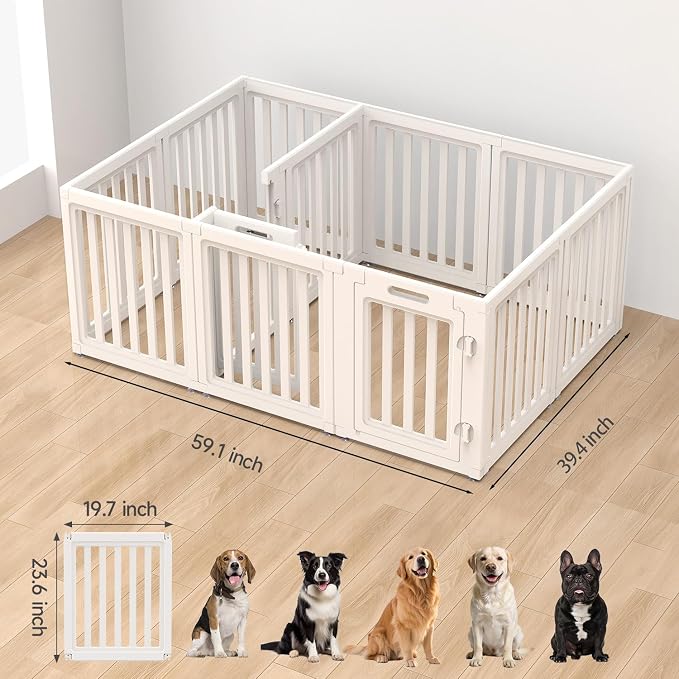 EVERFRONT Dog Playpen with Door - Dog Pen Indoor - Easy Assemble Dog Play Pen - Puppy Playpen, Cat Playpen, Small Animal Playpen, Dog Play Pen Indoors (White, 24", 12 Panels)