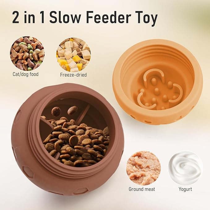 Dog Treat Dispensing Toy - Silicone Puppy Food Dispenser for Small Medium Dogs Puzzle Feeder Ball Interactive Toys & Enrichment Mental Stimulation Topple Outdoor Training Travel Honeycomb Brown