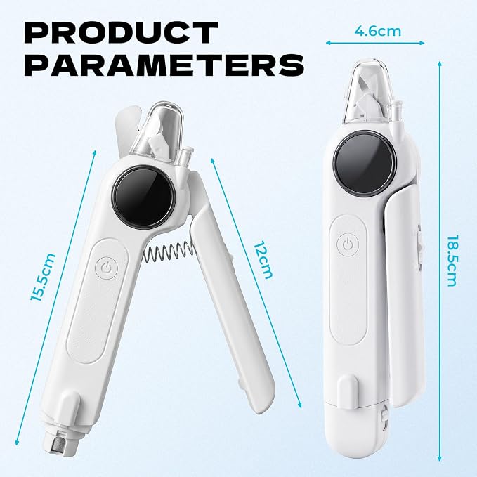 2-in-1 Pet Nail Clipper with LED Light & Digital Display - White