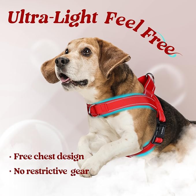 rabbitgoo Dog Harness No Pull, Quick Fit for Large Dogs with Soft Padded Handle, Chest Adjustable Reflective Pet Vest, No Choke Escape Proof for Walking Training, Red L