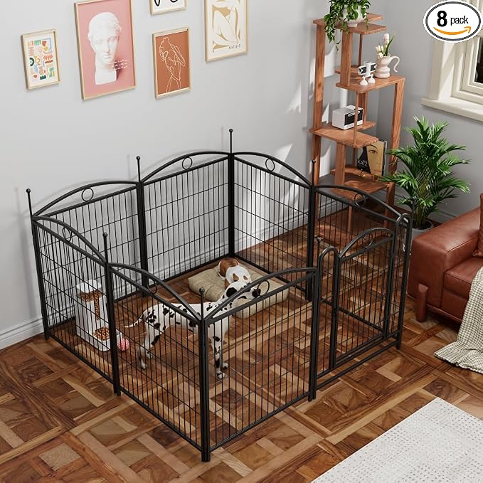 Dog Playpen 32 inch 8 Panels Metal Exercise Pen | With Door,Heavy-Duty Rustproof Foldable Dog Pen, Easy DIY Shapes, Indoor/Outdoor, for Small/Medium
