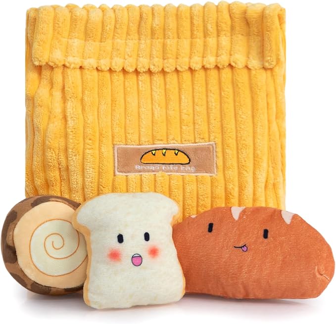Hollypet Squeaky Hide and Seek Dog Toys for Small and Medium Dogs, Bread | Interactive Plush Stuffed Dog Squeak Toys for Small Medium Sized Dogs and Non-Aggressive Chewers, Puppy Teeth Clean Chew Toys