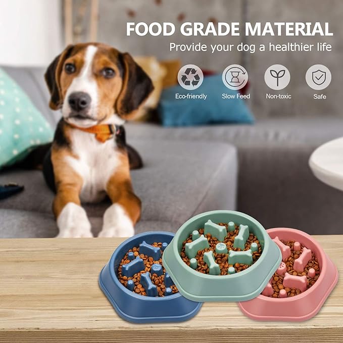 UPSKY 2PCS Slow Feeder Dog Bowl Anti-Chocking Slower Feeding Dog Puzzle Bowls, Interactive Bloat Stop Dogs Food Bowl Dishes Non-Slide Lick Treat Bowl for Small Medium Dogs (Blue+Pink)