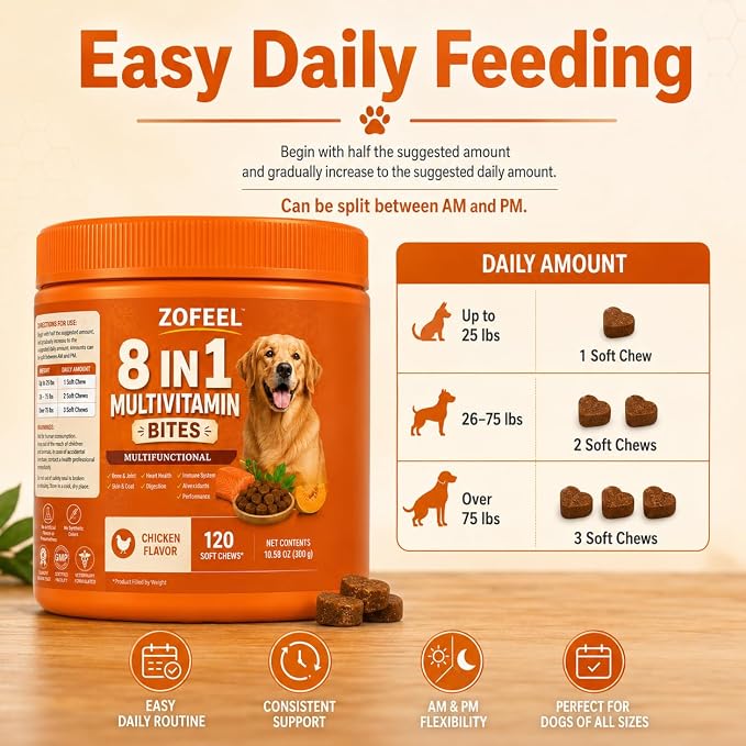 120 8 in 1 Dog Multivitamin Soft Chews,Dog Multivitamin