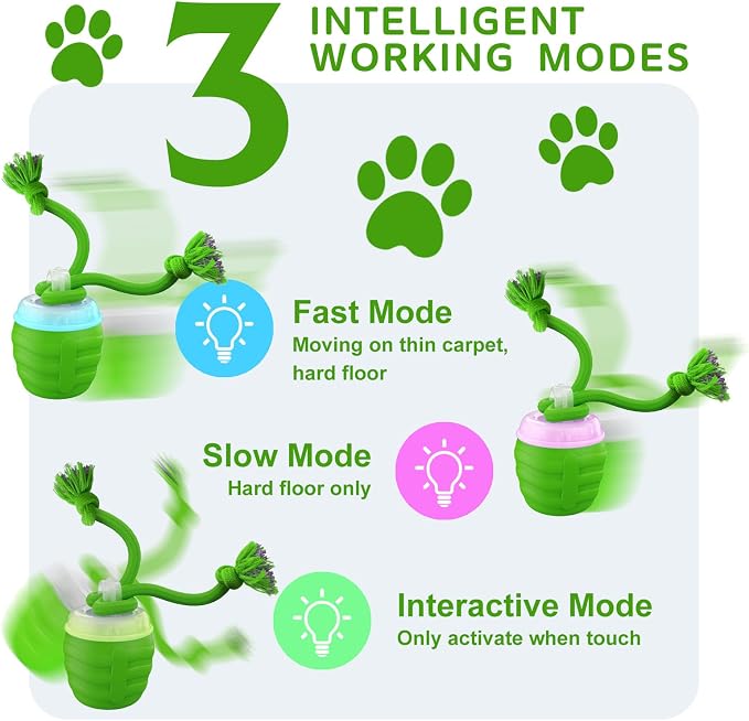 Interactive Dog Toy, [Newly Upgraded] Motion Activated Rolling Ball for Small Dogs, Automatic Moving Dogs Ball for Boredom, USB Rechargeable(Green)