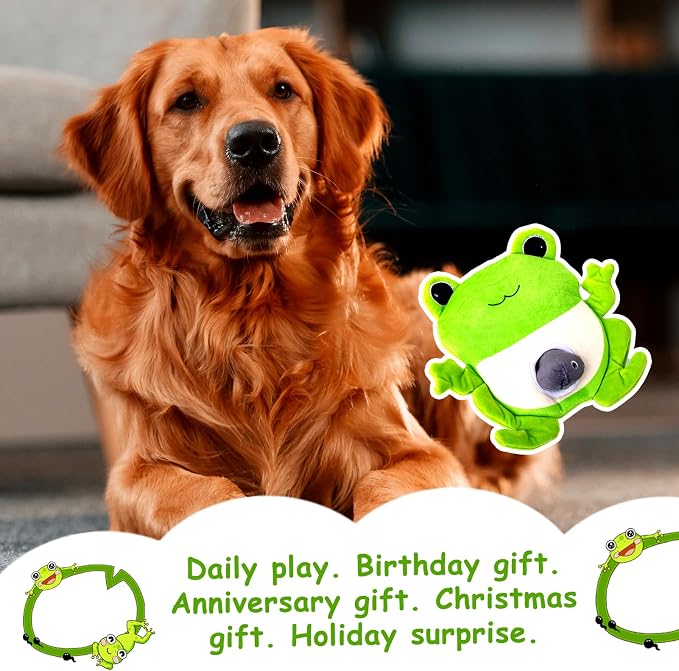 Hollypet Squeaky Hide and Seek Dog Toys for Small and Medium Dogs, Frog | Interactive Plush Stuffed Dog Squeak Toys for Small Medium Sized Dogs and Non-Aggressive Chewers, Puppy Teeth Clean Chew Toys