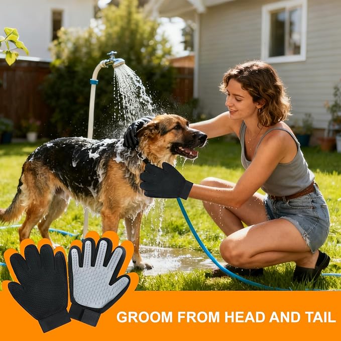 Cat & Dog Grooming Gloves for Shedding Brushes 1 Pair and Pet Grooming Rake, 1-Pack