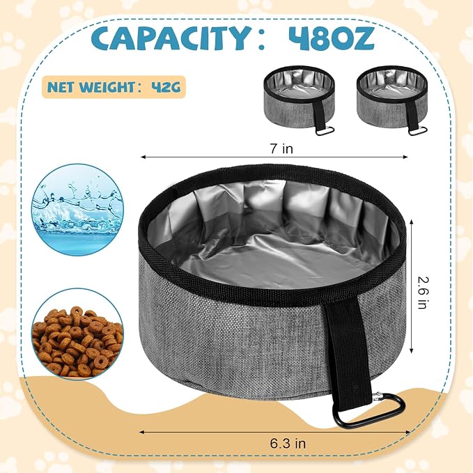 Meanplan 2 Pack Portable Dog Bowls, 40oz, Gray