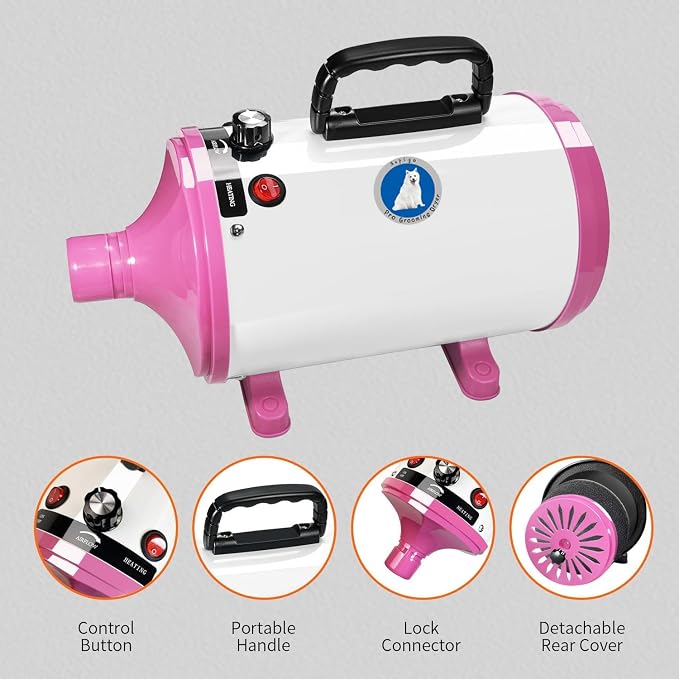 Dog Dryer,High Velocity Professional Dog Grooming Dryer | Adjustable Temperature and Speed with 4 Different Nozzles