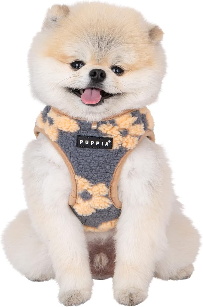 Puppia Ren Vest Dog Harness Step-in Warm Winter Flower Pattern for Small and Medium Dog, Beige, Small
