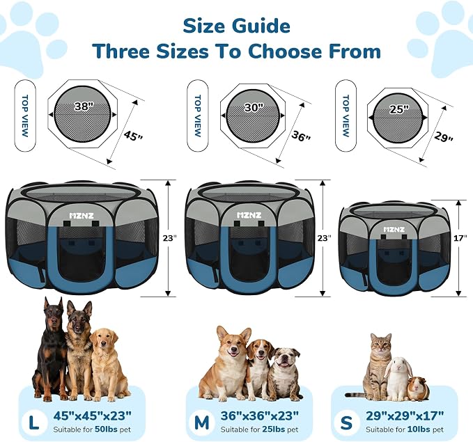Dog Cat Playpen, Portable Puppy Pet Crate Indoors for Small/Medium Dogs Cats Rabbits, Foldable Dog Cage Enclosure for Outdoor, Pop Up Dogs Tent Kennel with Carrying Case, Grey Blue