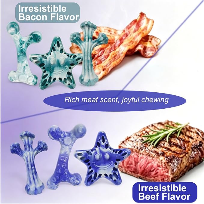 YINEYA Dog Toys for Aggressive Chewers, 3-Pack Tough Dog Chew Toys | Dog Teething Toy for Medium Large to Keep Them Busy, Indestructible Dog Toy Long Lasting, Purple, Beef Flavor