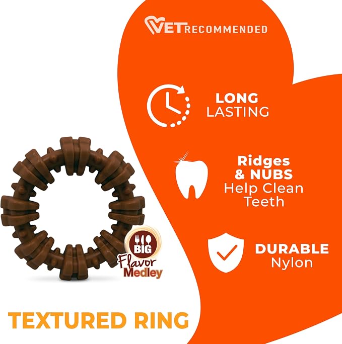 Nylabone Textured Ring Power Chew Toy for Small Dogs Up to 25 lbs | Durable dog toys for aggressive chewers, strong dog chew bones, flavor medley, textures help clean teeth