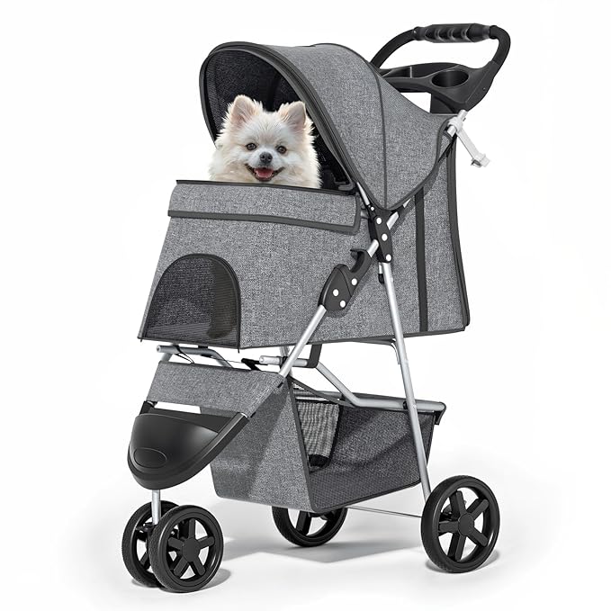 MoNiBloom Foldable Pet Stroller - Gray, up to 33lbs