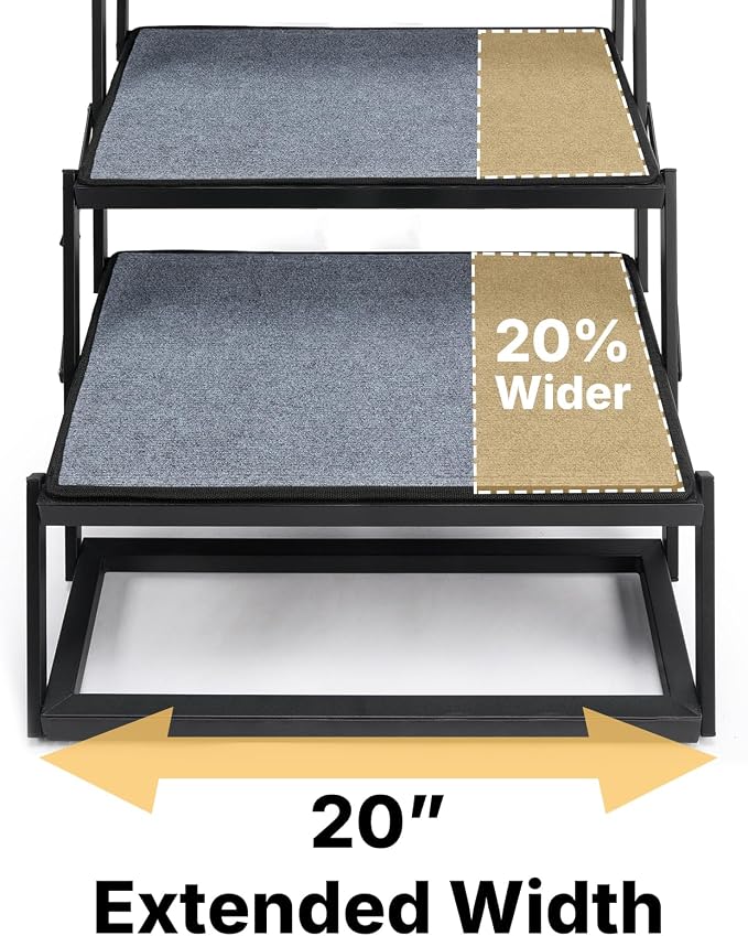 Veehoo Collapsible Dog Stairs for Large Dogs Extra Wide, 4 Steps Folding Dog Steps for Car Truck SUV 20" Wide, Heavy Duty Pet Loader Ramp Ladder Portable with Non Slip Surface, Support up to 200lbs