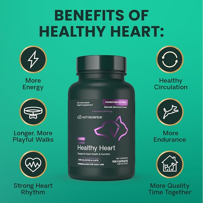 VetriScience CoQ10 Healthy Heart Capsules for Dogs and Cats, 120 Count