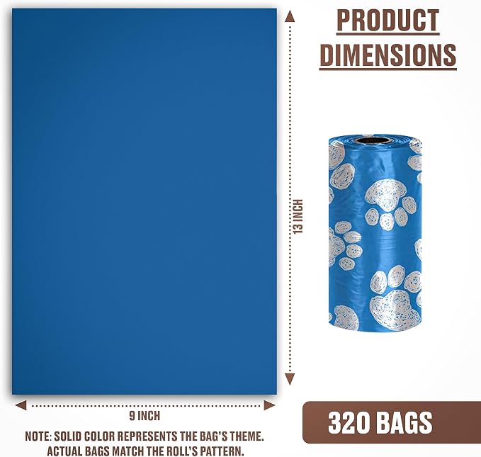 Parisian Pet Ecofriendly Dog Poop Bags Rolls - 320 Count Unscented Poop Bags For Dogs - Leakproof, Extra Thick, 16 Dog Waste Bags Refill Rolls - Blue Doggie Poop Bags - Fits All Dispenser