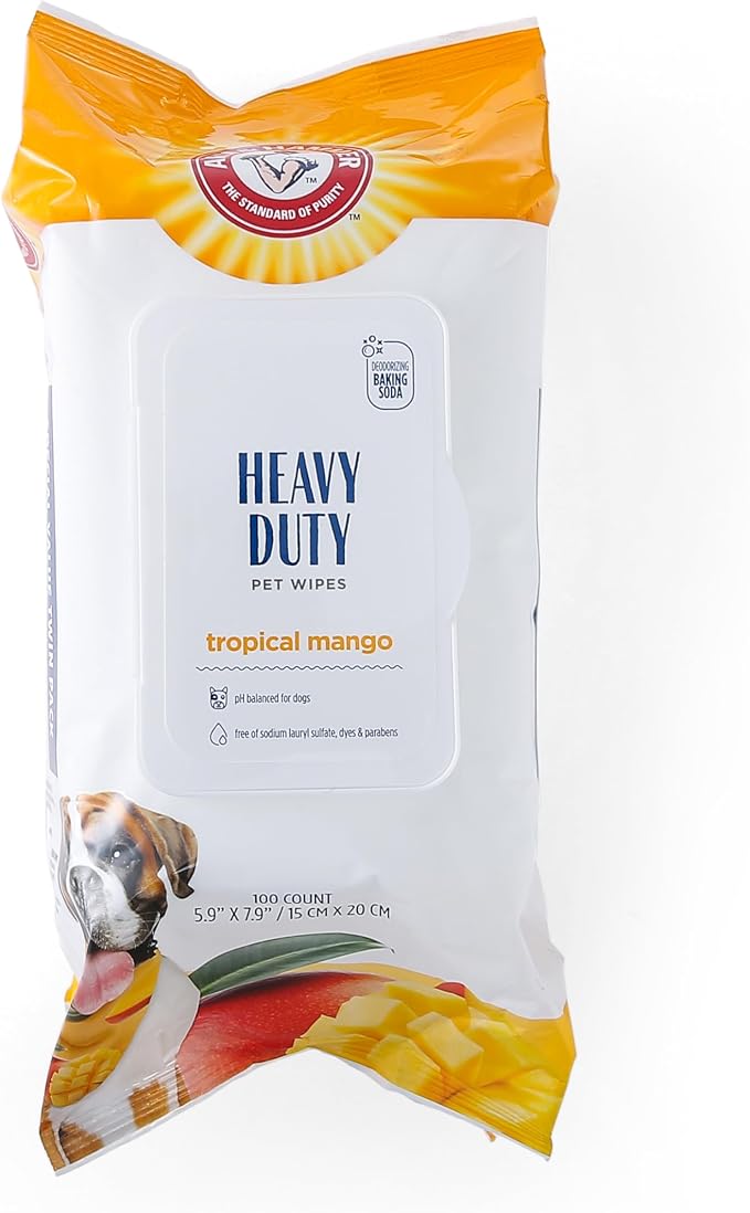 Arm and Hammer for Pets Heavy Duty Multipurpose Dog Bath Wipes, Mango Scent - All Purpose Wipes Remove Odor and Refresh Your Dog’s Skin Between Baths, 100 Count - 2 Pack