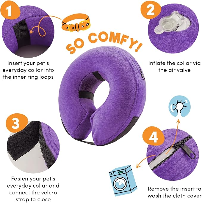BENCMATE Inflatable Dog Cone Collar Alternative After Surgery Small | Soft Dog Cone for Small Medium Large Dogs and Cats, Doggie Neck Donut Recovery ECollar to Stop Licking, Purple