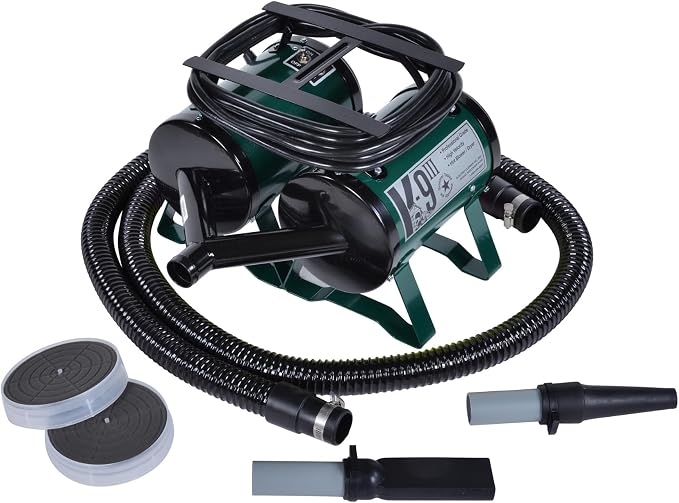 Electric Cleaner Company K9 III Dog Blow Dryer - High Power Grooming Dryer, Heavy Duty, 10' Hose, Deshedding, Hunter Green