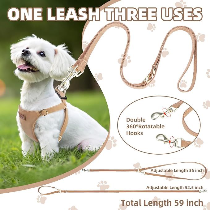 PUPTECK Dog Harness and Leash Set Small Sized, Lightweight Step-in Puppy Harness, Escape Proof No Pull Cute Pet Vest Harnesses, Khaki XS