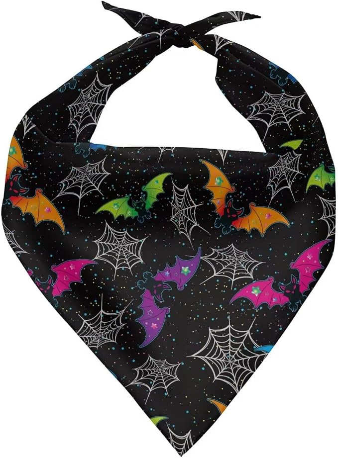Jeiento Colorful Bats and Spider Web Dog Bandanas Pet Holiday Spider Wbe Bandanas Soft, Small, Polyester, Black