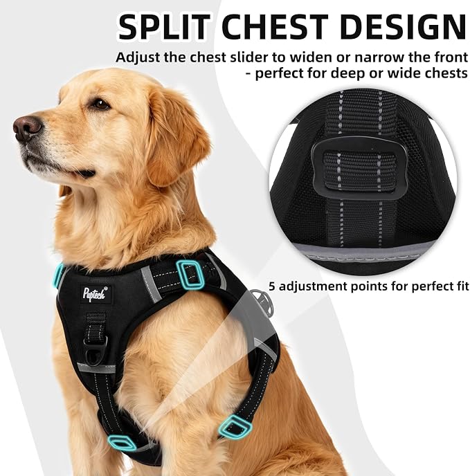 PUPTECK Dog Harness for Large Dogs, No Pull Step-in Pet Vest Harness, Adjustable Soft Padded Reflective Safe Night Walking, No Choke Easy On & Off, Black L