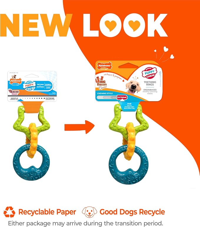 Nylabone Puppy Power Chew Teething Rings Dog Chew Toy, Bacon Flavor, Small | For powerful chewing styles, durable puppy toys to keep them busy, puppy enrichment, for dogs up to 25 lbs