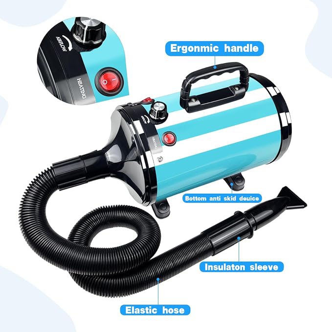 Dog Dryer,High Velocity Professional Dog Grooming Dryer | Adjustable Temperature and Speed with 4 Different Nozzles