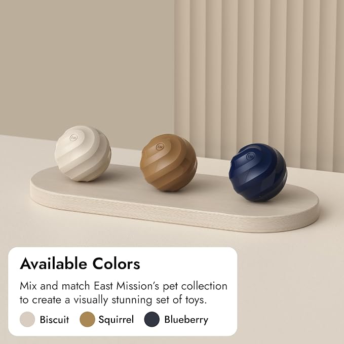 Single, Aesthetic Fetch & Play Dog Ball Toy with Beef Flavor and Squeaker, Natural Rubber/Latex, Medium Sized (2.5”) Neutral Colors (Blue)