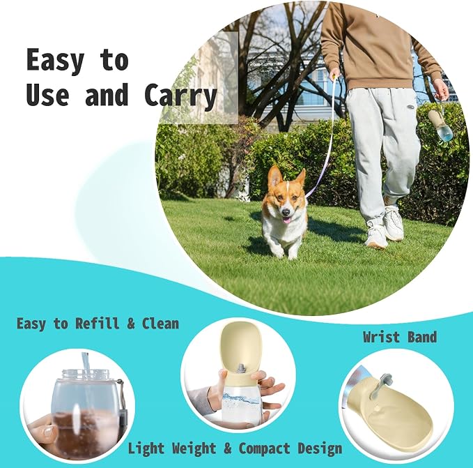 Kalimdor Dog Water Bottle, 12oz Leak Proof Portable Puppy Water Dispenser with Drinking Feeder for Pets Outdoor Walking, Hiking, Travel, BPA Free Food Grade Plastic (Cream Yellow, 12oz)
